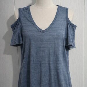 Gilded Intent Cold Shoulder, high low Blue Tee